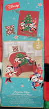 Load image into Gallery viewer, Disney Character Mickey And Minnie Mouse Pillow &amp; Oversized Throw Set Christmas
