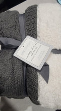 Load image into Gallery viewer, Life Comfort Cable Knit Sherpa Throw Dark Gray Cotton 50” X 60”
