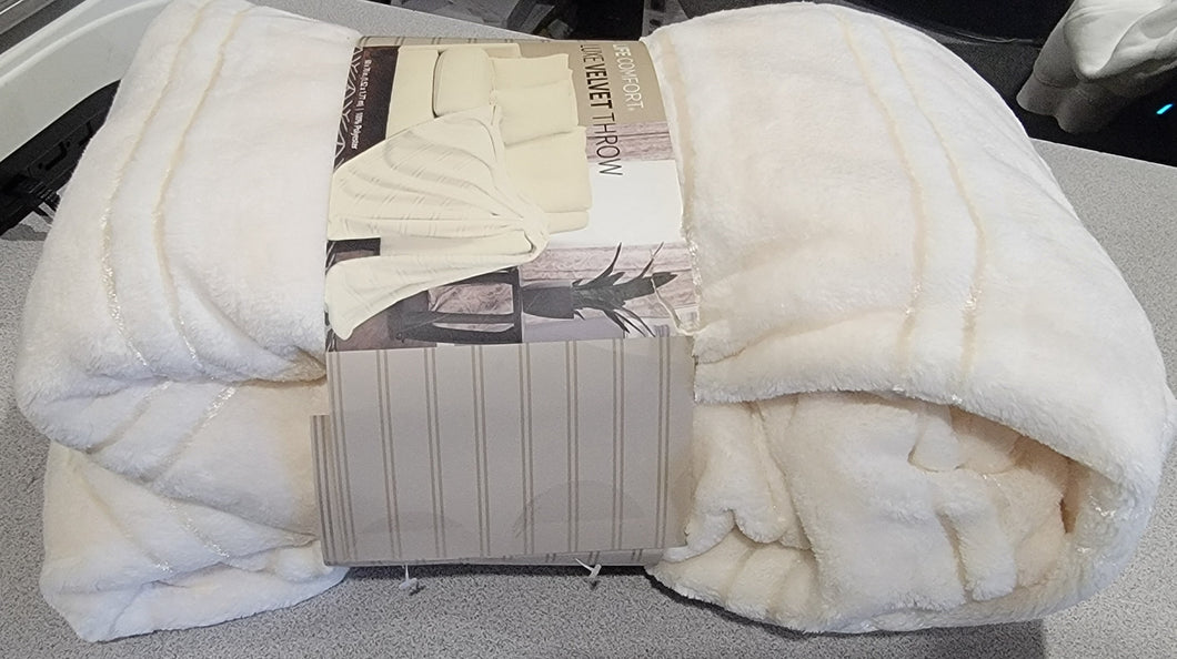 Life Comfort Luxe Velvet Throw Blanket 60in x 70in Vibrant Elegant Design, Soft Cream