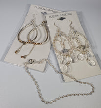 Load image into Gallery viewer, Fashion Earrings - Costume Jewelry - 2 pair dangle earrings - 1 bracelet, Clear
