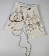 Load image into Gallery viewer, Fashion Earrings - Costume Jewelry - 2 pair dangle earrings - 1 bracelet, Clear
